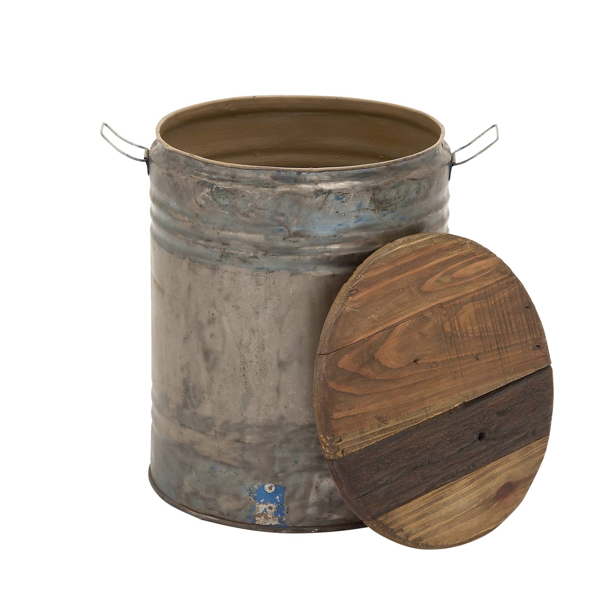 20" Gray Tin & Wood Farmhouse Stool Table
